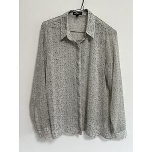 Express Portofino Blouse Women Medium Black White Print Dots Sheer Long Sleeve